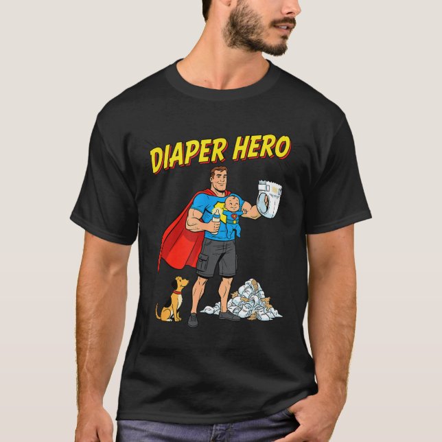Camiseta Diaper Hero Funny Cartoon Dad Design For New Fathe (Anverso)