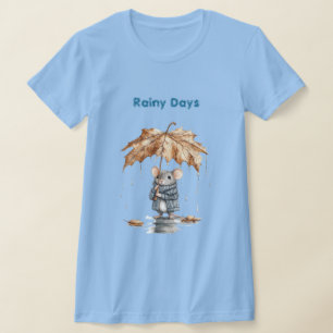 Camiseta Días Lluviosos Ratón Azul Hoja Paraguas
