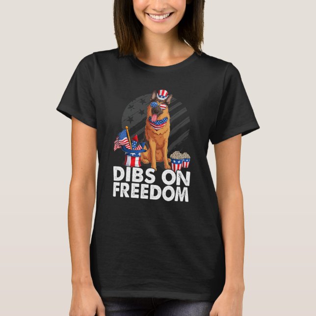 Camiseta Dibs on Freedom German shepherd 4th of July US Fla (Anverso)