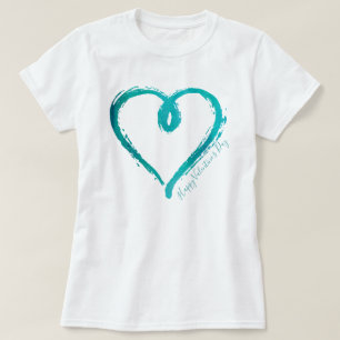 Camiseta dibujada mano verde azulada del corazón