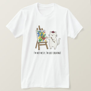 Camiseta Dibujante de gato blanco que pinta obra de arte co