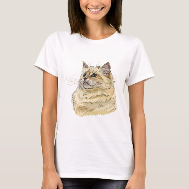 Camiseta Dibujo a mano divertido y esponjoso gato Ragdoll (Anverso)