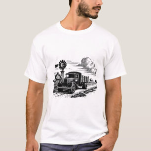 Camiseta Dibujo a tinta de molino de viento de camión de gr