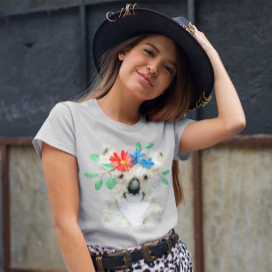Camiseta Dibujo acuarela del oso de Koala floral cuta