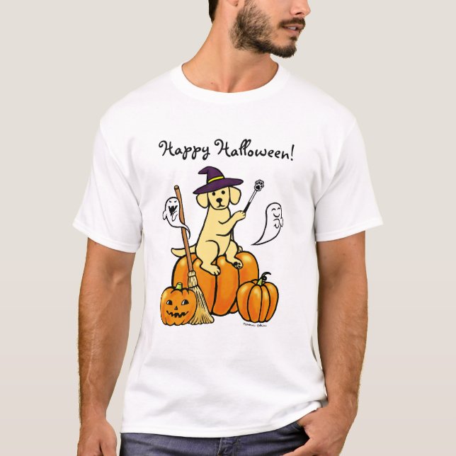 Camiseta Dibujo animado amarillo 2 de Halloween Labrador (Anverso)