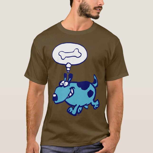 Camiseta Dibujo animado azul del perro que piensa en la (Anverso)