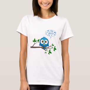 Camiseta Dibujo animado azul lindo del pájaro del gorjeo e