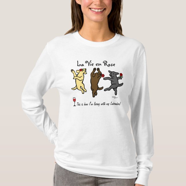 Camiseta Dibujo animado de baile feliz del trío de Labrador (Anverso)
