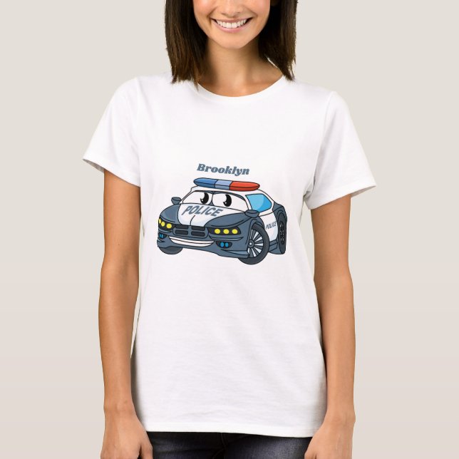 Camiseta Dibujo animado de coche de policía feliz y lindo (Anverso)