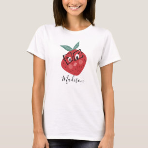Camiseta Dibujo Animado de Fresa Adorable con Nombre a Mano
