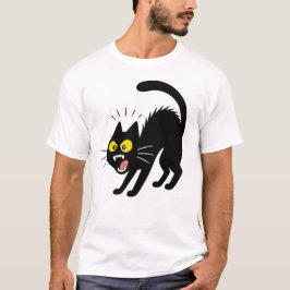 Camiseta Dibujo animado de gato negro asustado divertido
