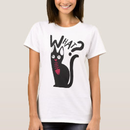 Camiseta Dibujo Animado de Gato Negro Blanco Rojo Divertido