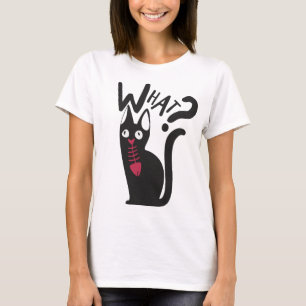 Camiseta Dibujo Animado de Gato Negro Blanco Rojo Divertido