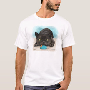 Camiseta Dibujo animado de gato negro con ratón de juguete