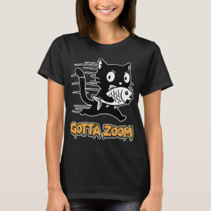 Camiseta Dibujo Animado de Gato Robando Pescado con Zoom