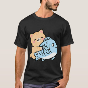 Camiseta Dibujo animado de gato y pez lindo