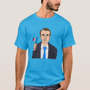 Camiseta Dibujo animado de Macron con la bandera francesa