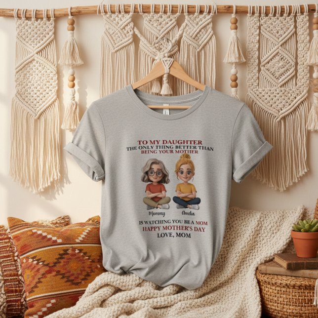 Camiseta Dibujo animado de madre e hija con cita roja conmo (Subido por el creador)