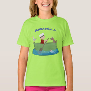 Camiseta Dibujo animado de niño y perro remando en barca