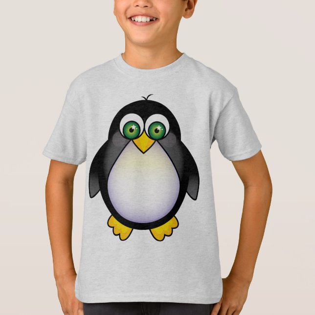 Camiseta Dibujo animado de ojos verdes del pingüino (Anverso)
