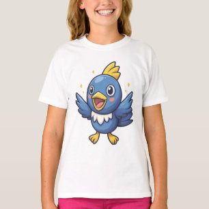 Camiseta Dibujo animado de pájaro azul alegre inspirado en