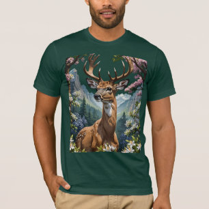 Camiseta Dibujo animado de un venado de cola blanca rodeado