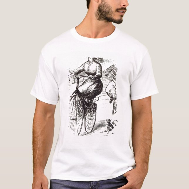 Camiseta Dibujo animado de una señora en un velocípedo, (Anverso)