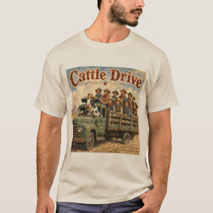 Camiseta Dibujo Animado de Vaqueros - Vaca Guiando a los Va