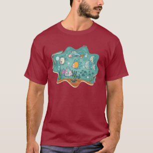 Camiseta Dibujo Animado de Vida Submarina en el Océano