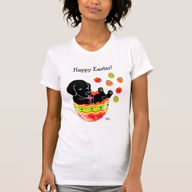 Camiseta Dibujo animado del perrito de Labrador del negro (Anverso)