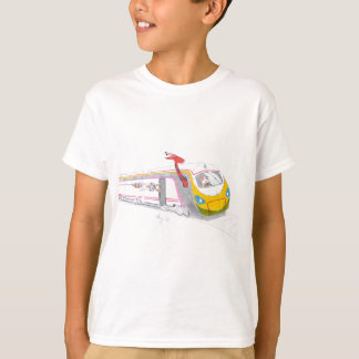 Camiseta dibujo animado del tren de alta velocidad y jirafa