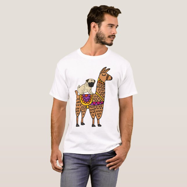 Camiseta Dibujo animado divertido de la llama del montar a (Anverso completo)
