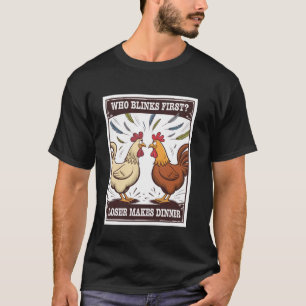 Camiseta Dibujo Animado Duelo de Gallinas Quien Parpadea Pe