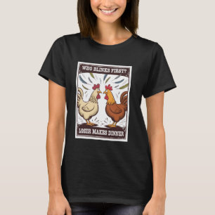 Camiseta Dibujo Animado Duelo de Pollos Quien Parpadea Perd