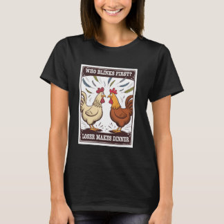 Camiseta Dibujo Animado Duelo de Pollos Quien Parpadea Perd