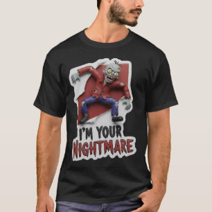 Camiseta Dibujo animado espeluznante de zombi con texto de