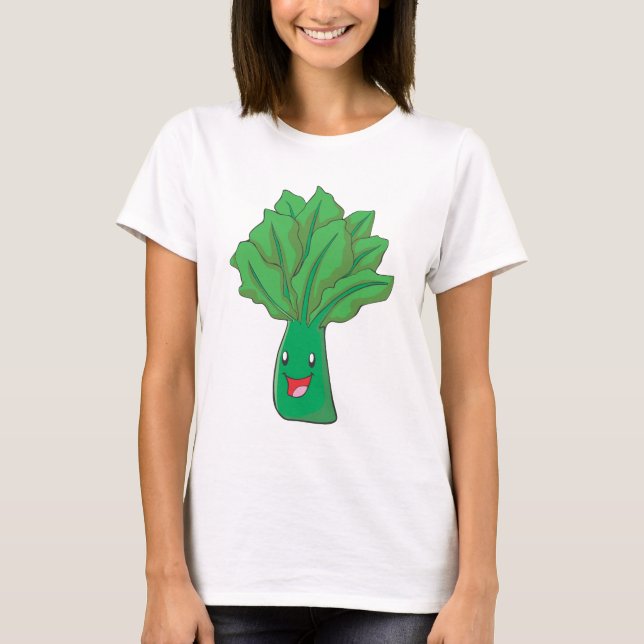 Camiseta Dibujo animado feliz de la verdura de la espinaca (Anverso)