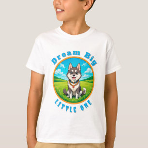 Camiseta Dibujo animado feliz de perro husky sentado al air