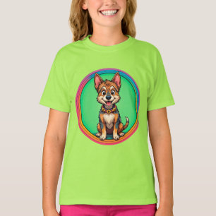 Camiseta Dibujo Animado Feliz Perro Colorido