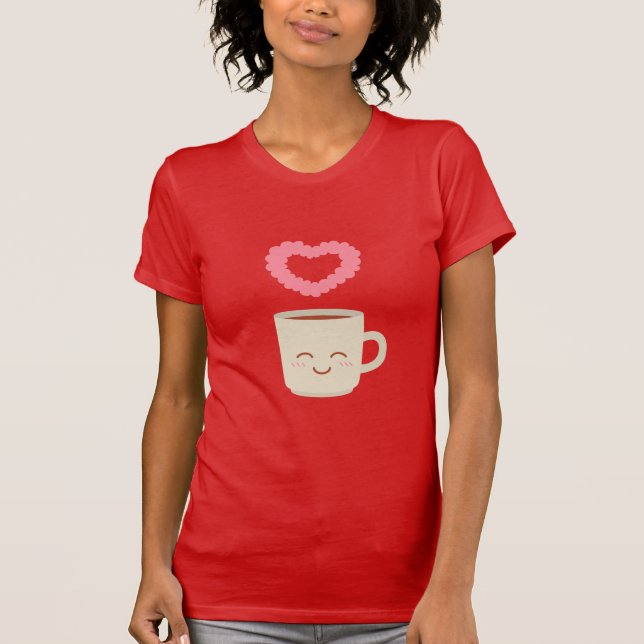 Camiseta Dibujo animado lindo de la taza de café, amante (Anverso)