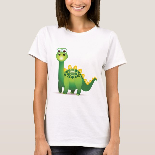 Camiseta Dibujo animado lindo del dinosaurio verde (Anverso)