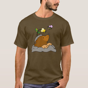 Camiseta dibujo animado lindo del topo con una abeja de la