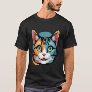 Camiseta Dibujo Artístico Gráfico de Cara de Gato Divertida