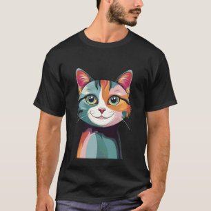 Camiseta Dibujo Artístico Gráfico de Cara de Gato Divertido