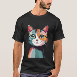 Camiseta Dibujo Artístico Gráfico de Cara de Gato Divertido