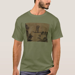Camiseta Dibujo chino antiguo de un lago con un bote en un 