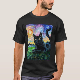 Camiseta Dibujo Colorido de Mascota de Gato Negro Lindo por