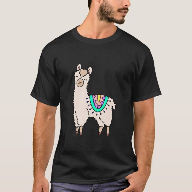 Camiseta dibujo de animales personalizados de llama feliz s (Anverso)