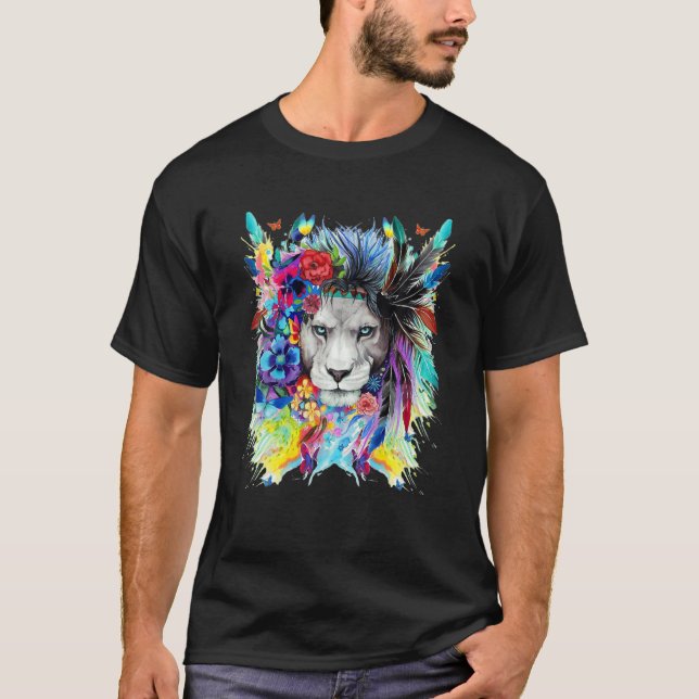Camiseta Dibujo De Arte De León Y Mariposa Para Hombres Pap (Anverso)