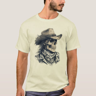 Camiseta Dibujo de arte de vaquero con cráneo